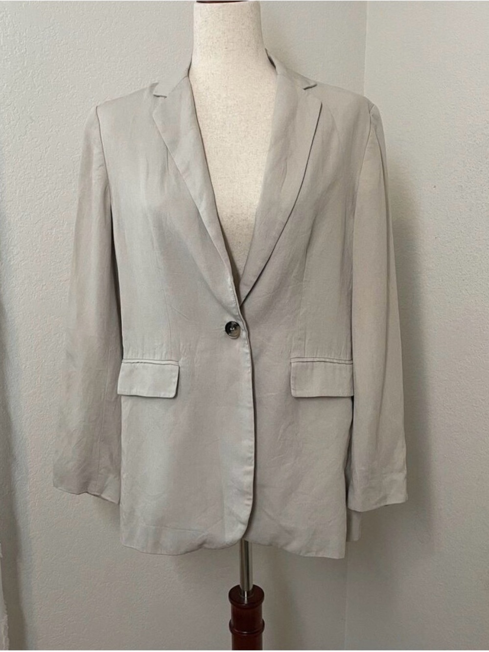 Zara Blazer Womens Medium Khaki Sports Coat Lyocell Casual 1 Button Lightweight